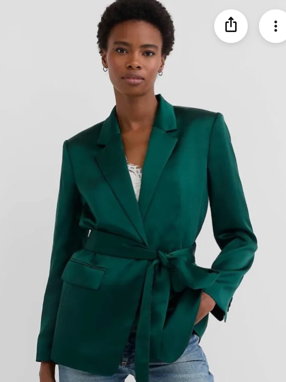 LOFT Emerald Satin Tie-Waist Blazer Jacket